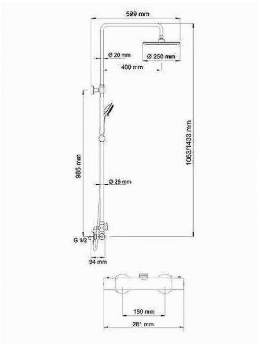 Душевая система WasserKRAFT A13302 с термостатом Хром
