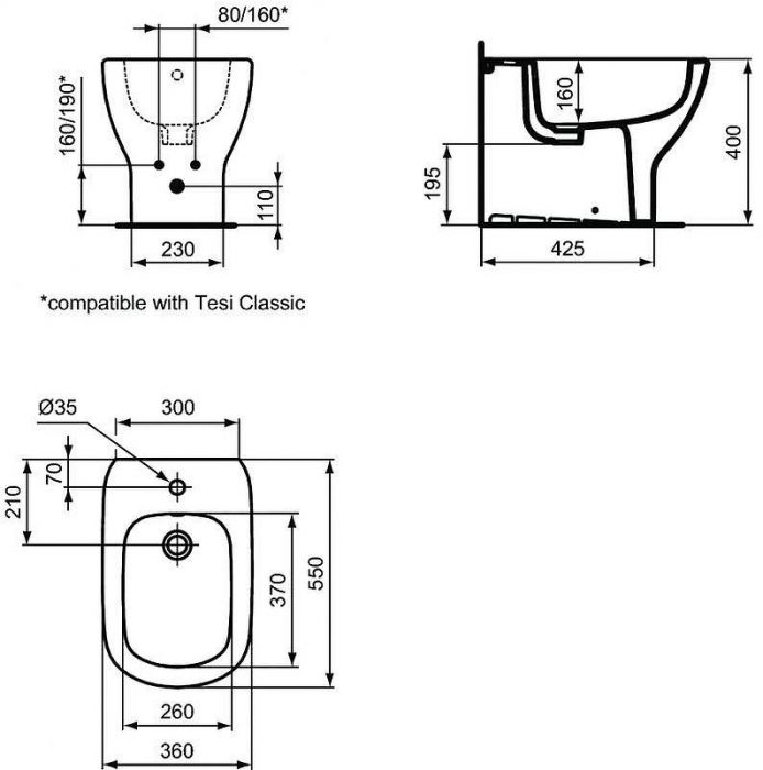 Биде Ideal Standard Tesi T3540V3 Черное матовое