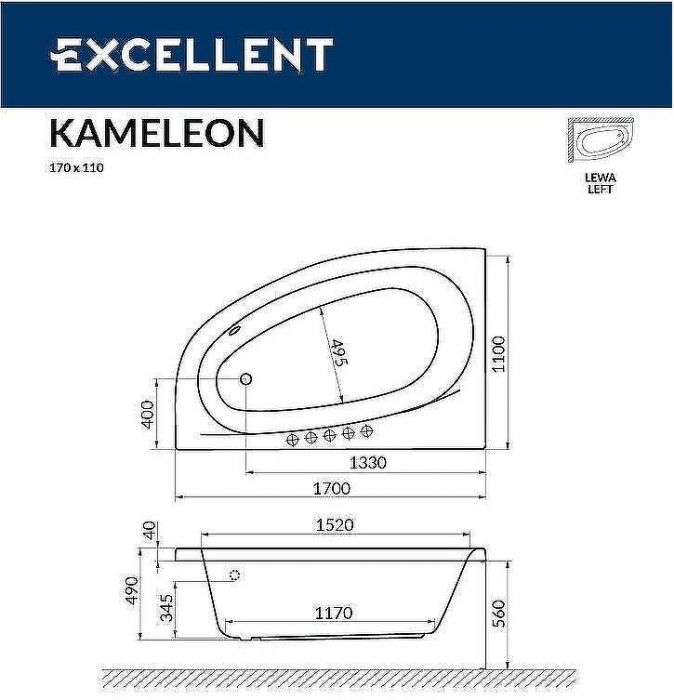 Акриловая ванна Excellent Kameleon 170x110 L WAEX.KML17.SOFT.BR с гидромассажем