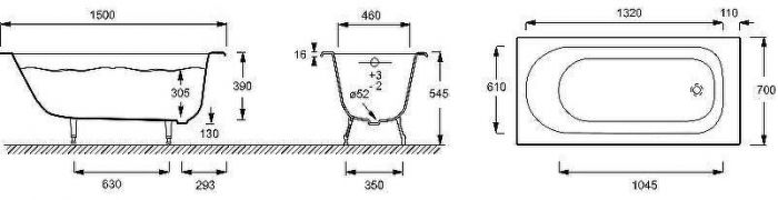 Чугунная ванна Jacob Delafon Soissons 150x70 E2941-00 Белая