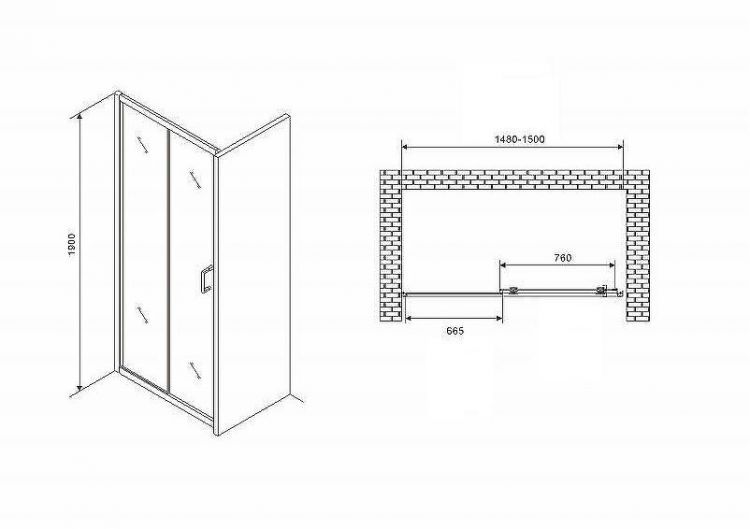 Душевая дверь Abber Schwarzer Diamant 150 AG30150B5 профиль Черный стекло прозрачное