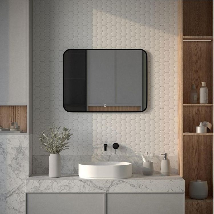 Зеркало Defesto Aura 80х60 DF 2967SH с подсветкой 25W-4500K/Сенсорный выключатель/Нейтральный белый свет/Черная рама