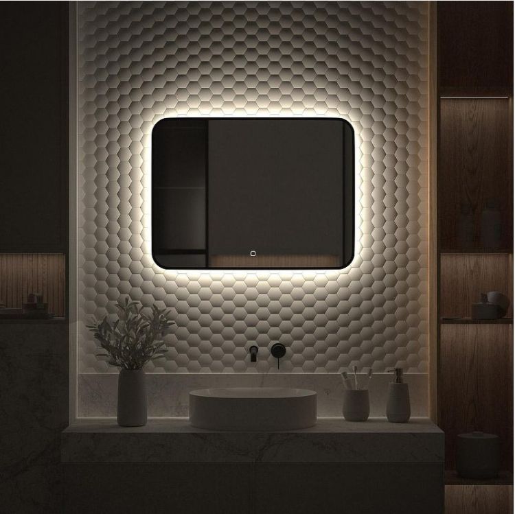 Зеркало Defesto Aura 80х60 DF 2967SH с подсветкой 25W-4500K/Сенсорный выключатель/Нейтральный белый свет/Черная рама