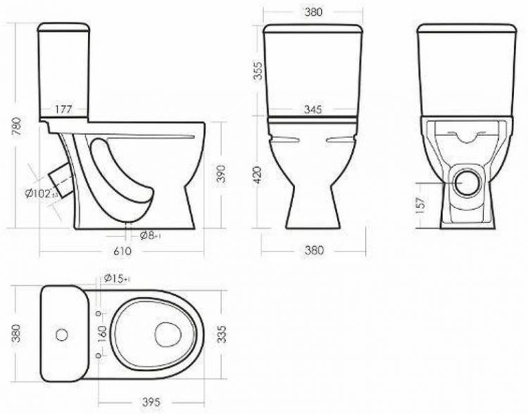 Унитаз компакт Sanita Стандарт эконом WC.CC/Standart/1-P/WHT.G/S1 с бачком и сиденьем