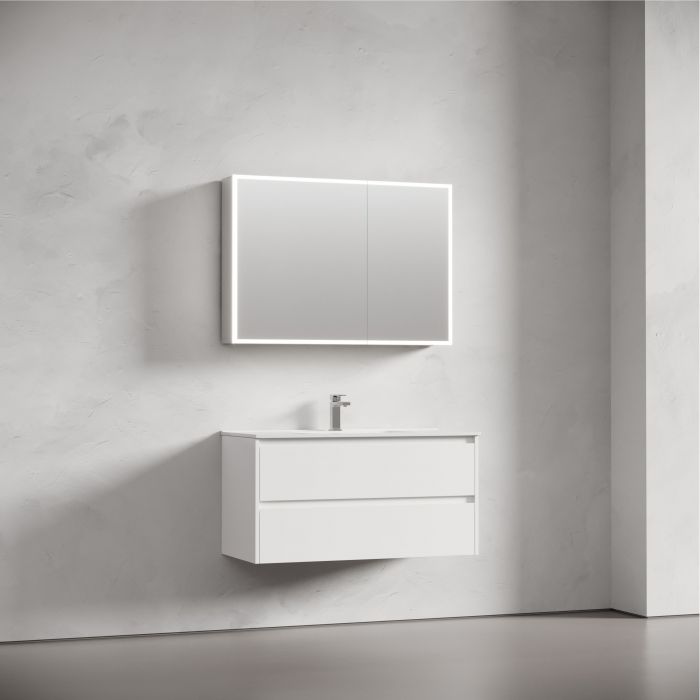 Зеркальный шкаф SANCOS для ванной комнаты из алюминия SANCOS Evoke1000x700х136 мм с LED подсветкой, SC80100