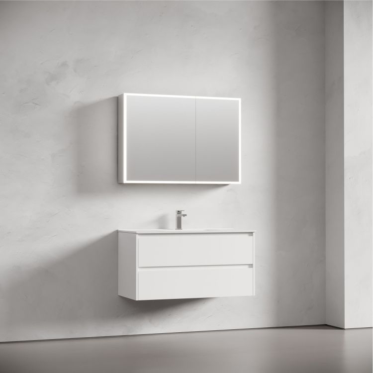 Зеркальный шкаф SANCOS для ванной комнаты из алюминия SANCOS Evoke1000x700х136 мм с LED подсветкой, SC80100