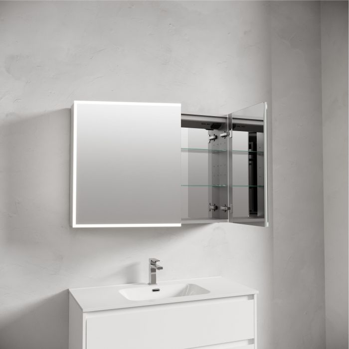 Зеркальный шкаф SANCOS для ванной комнаты из алюминия SANCOS Evoke1000x700х136 мм с LED подсветкой, SC80100