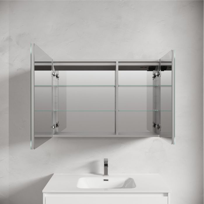 Зеркальный шкаф SANCOS для ванной комнаты из алюминия SANCOS Evoke1000x700х136 мм с LED подсветкой, SC80100