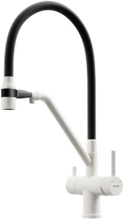 Смеситель для кухни Sancos Dora с гибким изливом, цвет белый гранит/черный, SC4003GR