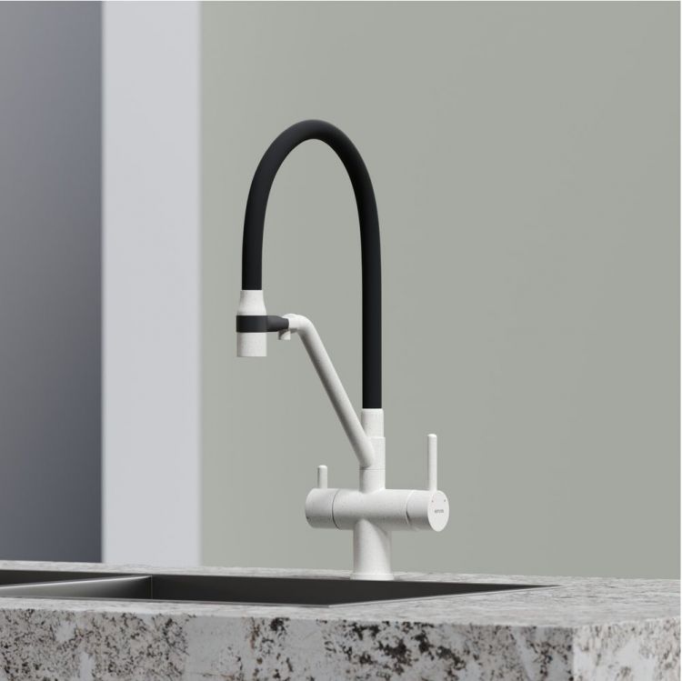 Смеситель для кухни Sancos Dora с гибким изливом, цвет белый гранит/черный, SC4003GR