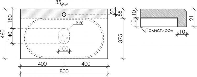 Столешница для ванной комнаты SANCOS 800х460 с отверстием под смеситель, цвет black sky, артикул TT80A1X, TT80A1X