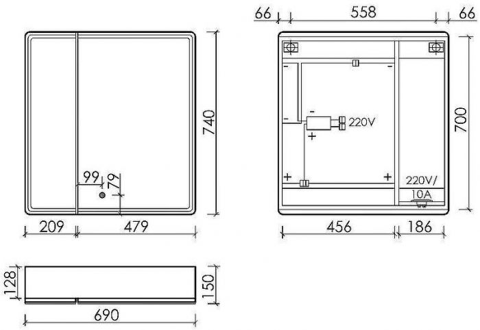 Зеркальный шкаф Sancos Mirror 70 MI70EG с подсветкой Дуб галифакс натуральный