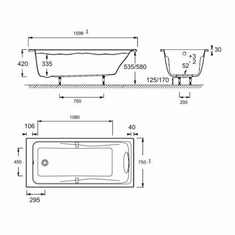 Акриловая ванна 160х75 Jacob Delafon Odeon Up E6D025-00