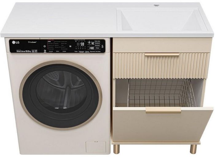 Тумба с раковиной Brevita Enfida 120 R УТ000024651 с бельевой корзиной Бежевая матовая
