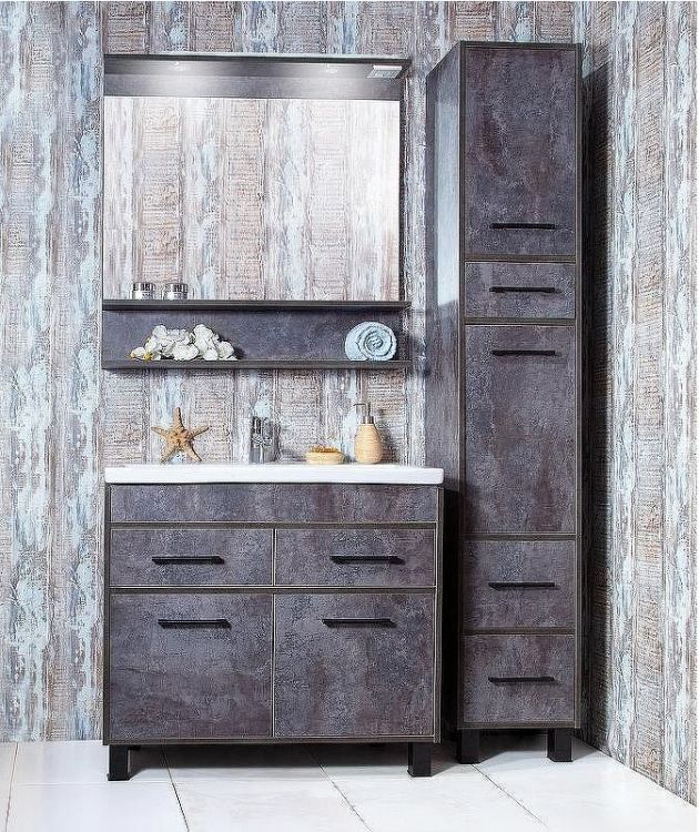 Шкаф пенал Бриклаер Чили 35 4627125415197 с бельевой корзиной Цемент