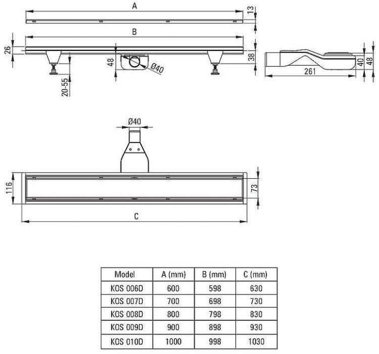 Душевой лоток Deante 60 KOS_N06D с Черной матовой решеткой / под плитку