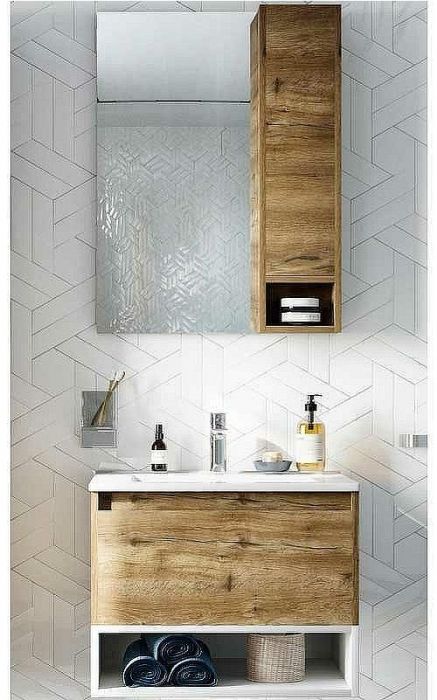 Комплект мебели для ванной STWORKI Карлстад 60 440541 подвесной Дуб рустикальный Белый