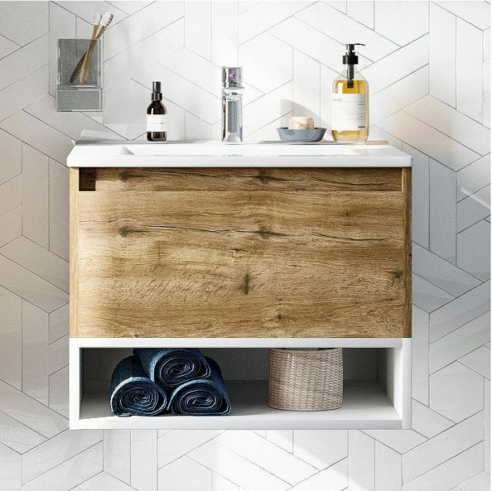 Комплект мебели для ванной STWORKI Карлстад 60 440541 подвесной Дуб рустикальный Белый