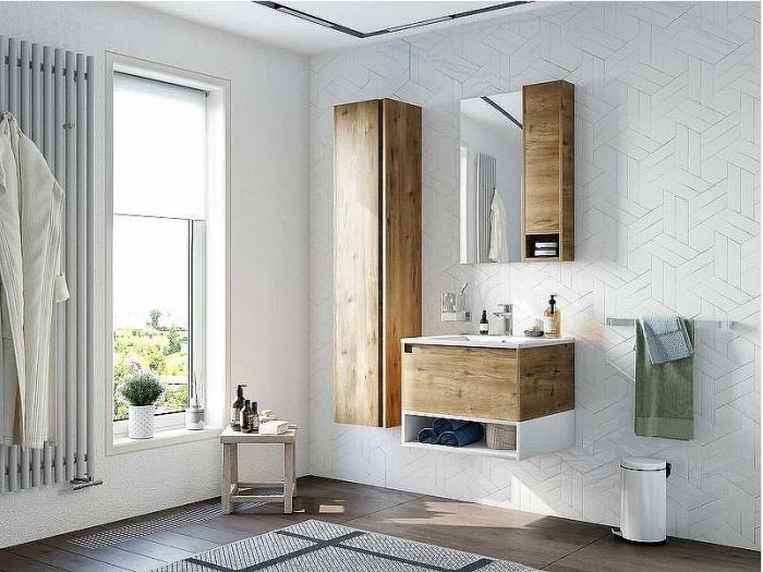 Комплект мебели для ванной STWORKI Карлстад 60 440541 подвесной Дуб рустикальный Белый