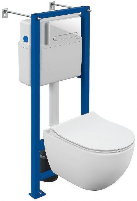 Комплект унитаза Cersanit Brasko Smart CO DPL EO Slim с сиденьем Микролифт и инсталляцией Vector 68304 с Белой клавишей смыва