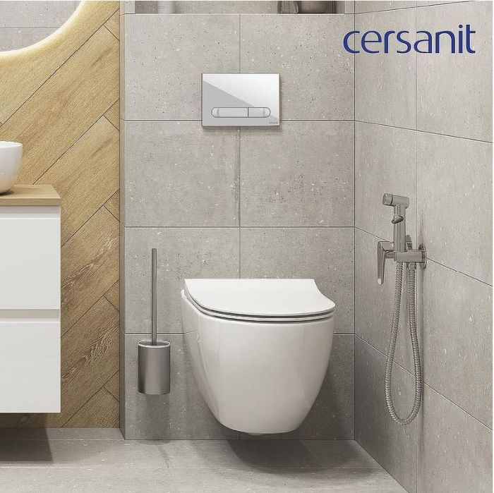 Комплект унитаза Cersanit Brasko Smart CO DPL EO Slim с сиденьем Микролифт и инсталляцией Vector 68304 с Белой клавишей смыва