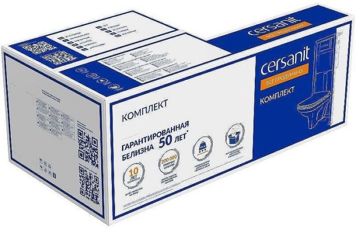 Комплект унитаза Cersanit Brasko Smart CO DPL EO Slim с сиденьем Микролифт и инсталляцией Vector 68304 с Белой клавишей смыва