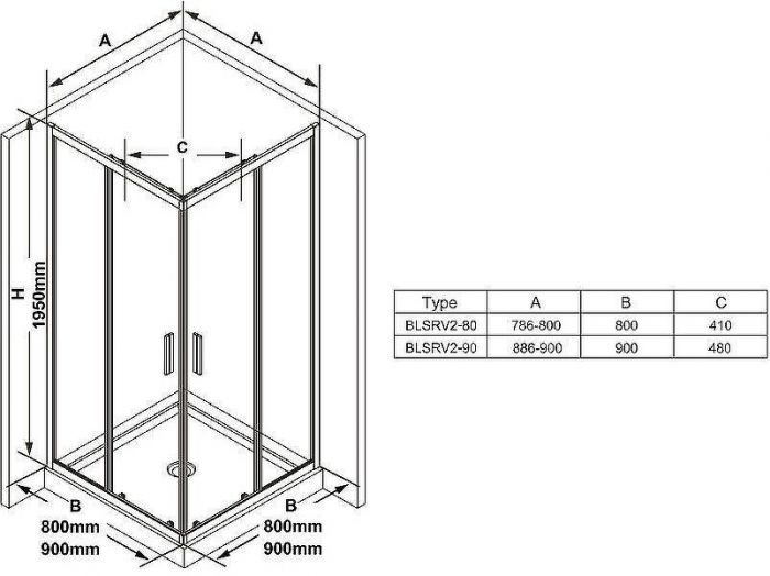Душевой уголок Ravak Blix BLSRV2-90 90x90 X1LM70300Z1 профиль Черный стекло Transparent
