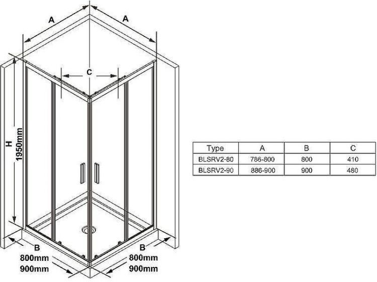 Душевой уголок Ravak Blix BLSRV2-90 90x90 X1LM70300Z1 профиль Черный стекло Transparent