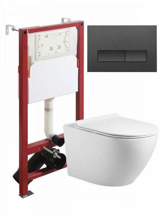 Комплект унитаза с инсталляцией Agger ATI09150L+APB244 цвет Белый с сиденьем Микролифт и клавишей смыва цвет Черный матовый