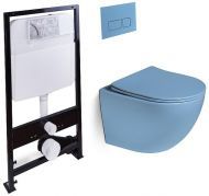 Комплект унитаза с инсталляцией SantiLine SL-5105+SL-01/BL цвет Голубой матовый с сиденьем Микролифт и клавишей смыва цвет Голубой матовый