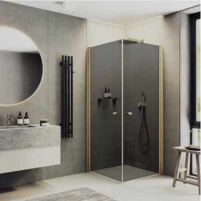 Душевой уголок Maybah Glass MGY-1300-3 900x900x1980 на монопетлях Золото стекло графитовое