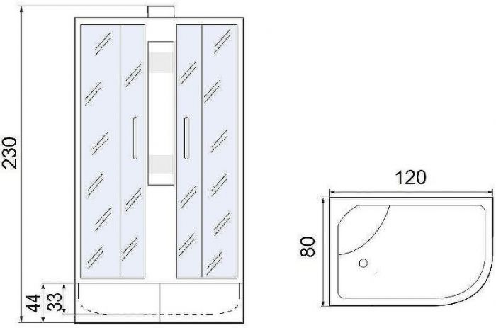 Душевая кабина Мономах XL Б/К 120x80x44 МЗ R 10000012106 без гидромассажа