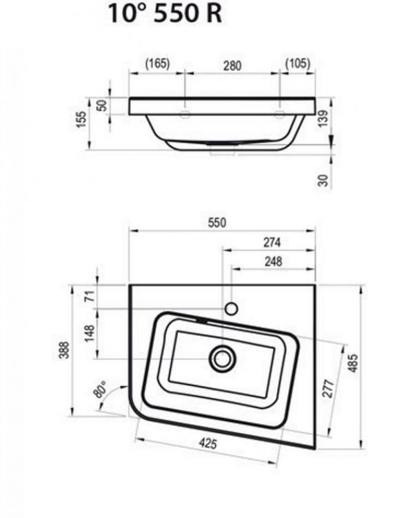 Умывальник Ravak 10° 55х48,5 R XJIP1155000 Умывальник Ravak 10° 55х48,5 R XJIP1155000