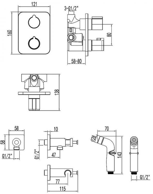 Гигиенический душ со смесителем Lemark Bronx LM3740BL c термостатом цвет Черный