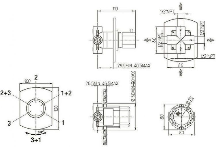 Переключатель потоков Paini Ovo 86CR471 Хром