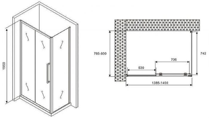 Душевой уголок Abber Schwarzer Diamant 140x80 AG30140MH-S80M профиль Хром стекло матовое