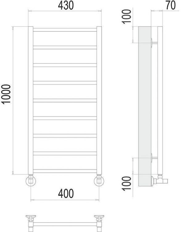 Водяной полотенцесушитель Terminus Контур П9 400х1000 4670078529671 цвет Хром, нижнее подключение, G 1/2" ВР, с угловым соединением