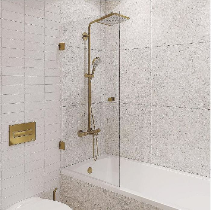 Шторка на ванну STWORKI Ольборг 70 профиль Золото стекло прозрачное