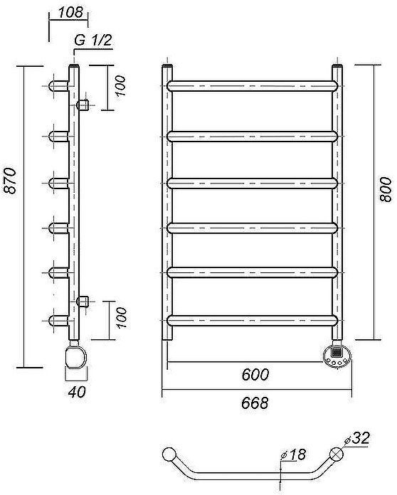 Электрический полотенцесушитель Domoterm Лаура П6 600x800 ER Хром