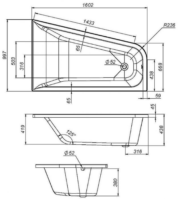 Акриловая ванна AM.PM Spirit 160x100 R W72A-160R100W-A2 без гидромассажа
