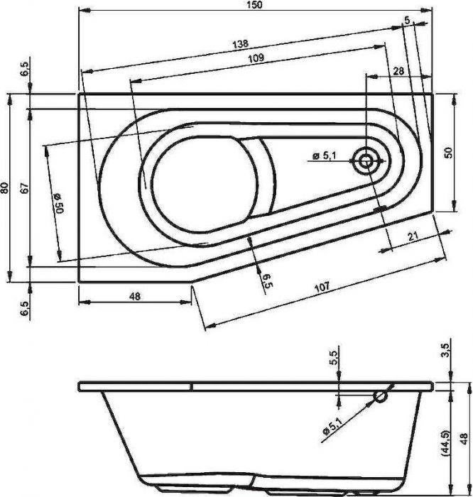 Акриловая ванна Riho Delta 150x80 B066001005 (BB8000500000000) R без гидромассажа