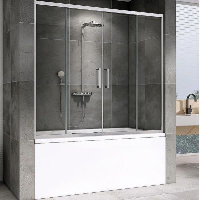 Шторка на ванну Abber Schwarzer Diamant 160х140 AG57160 профиль Хром стекло прозрачное