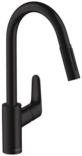 Hansgrohe Focus Кухонный смеситель 240, однорычажный, с вытяжным изливом 2jet, цвет: черный матовый