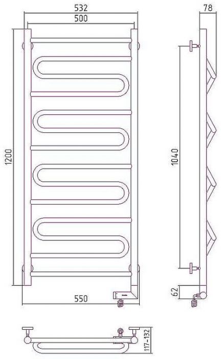 Электрический полотенцесушитель Сунержа Элегия 2.0 1200x500 R 00-5219-1250 Хром