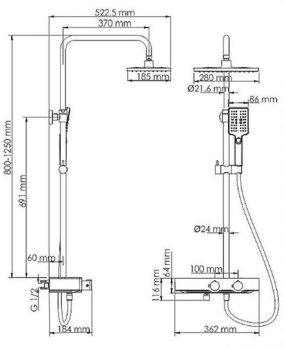 Душевая система WasserKRAFT Thermo A11301 с термостатом Хром