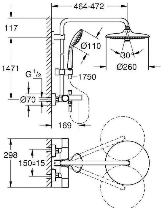 Душевая система Grohe Euphoria System 27475001 с термостатом Хром