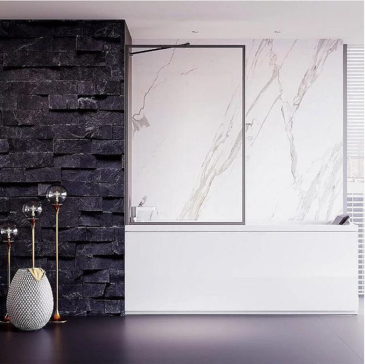 Шторка на ванну Veconi Palau 90 PL85GR-90-01-C7 профиль Брашированный графит стекло прозрачное