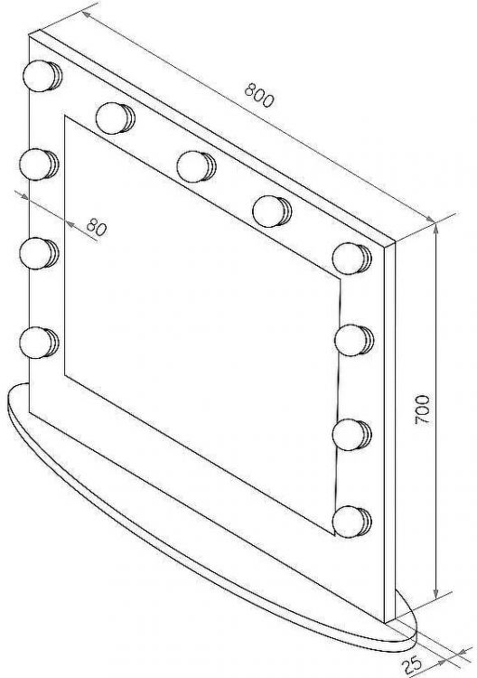 Зеркало Континент 800х700 ЗГП43 гримерное с подсветкой Черное с механическим выключателем