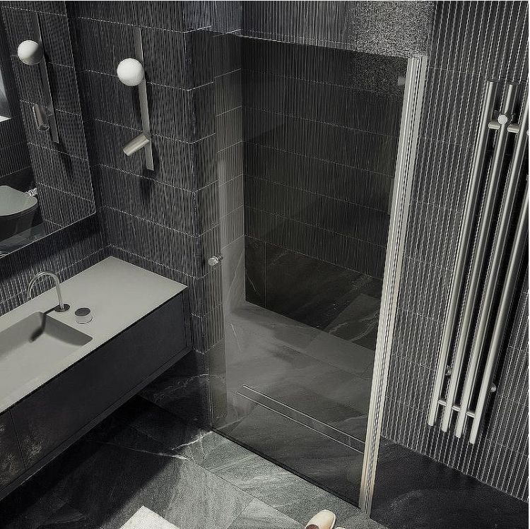 Душевая дверь Maybah Glass MGD-812-5 900x1980 на монопетле Хром матовый стекло графитовое