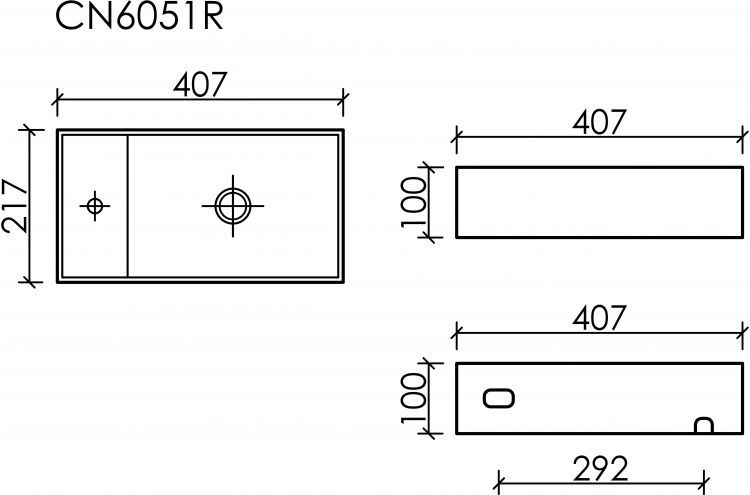 Умывальник CERAMICANOVA Element подвесной прямоугольный (чаша справа, отверстие под смеситель слева) цвет белый матовый CN6051RMW